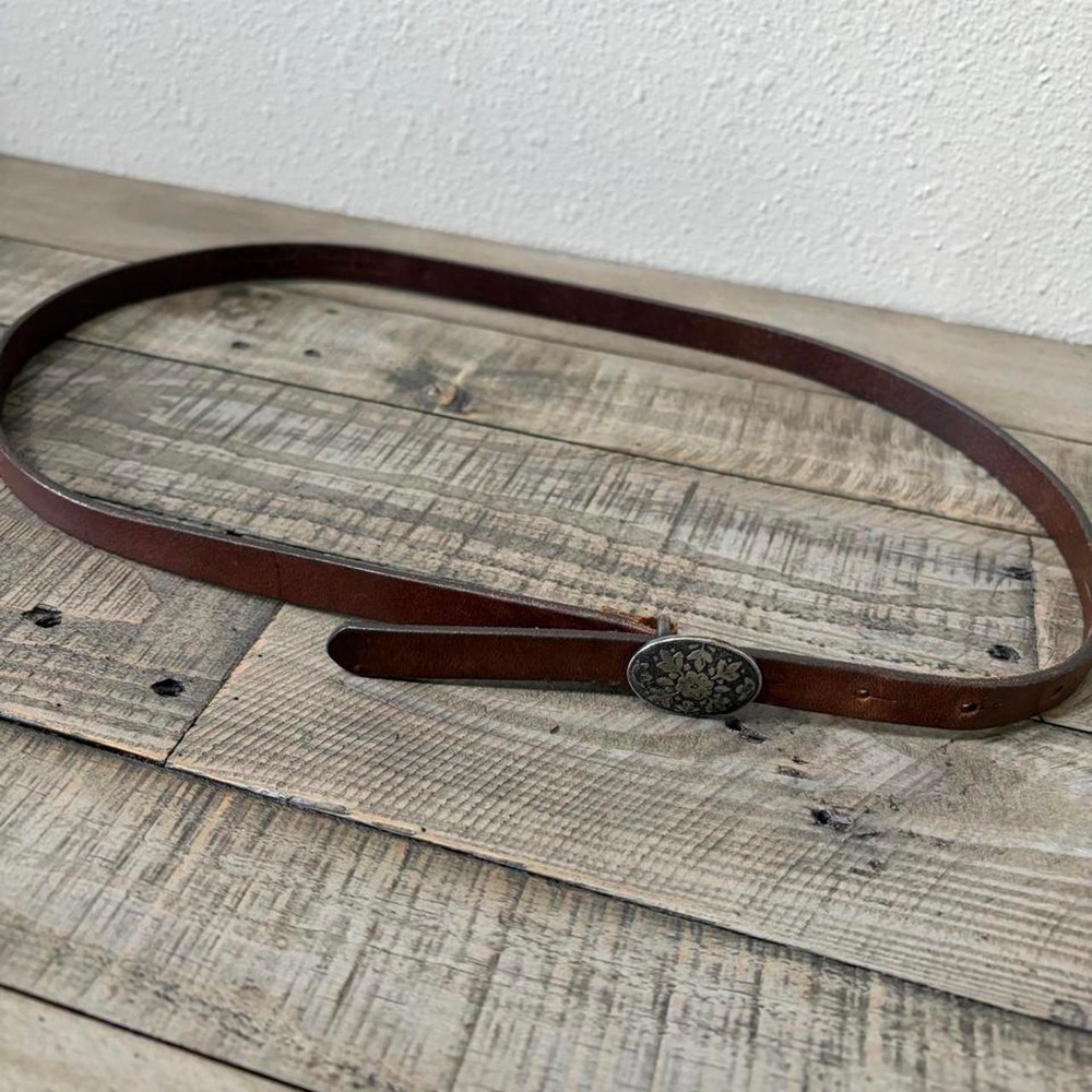 Skinny brown, leather boot, silver buckle artesian boho western boho